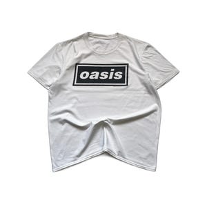 Maglietta vintage Oasis Box Logo Rock Band bianca taglia XL