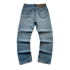 Vintage 90s Levis 505 Washed Blue Regular Fit Straight Leg Distressed Denim Jeans Size 34x30