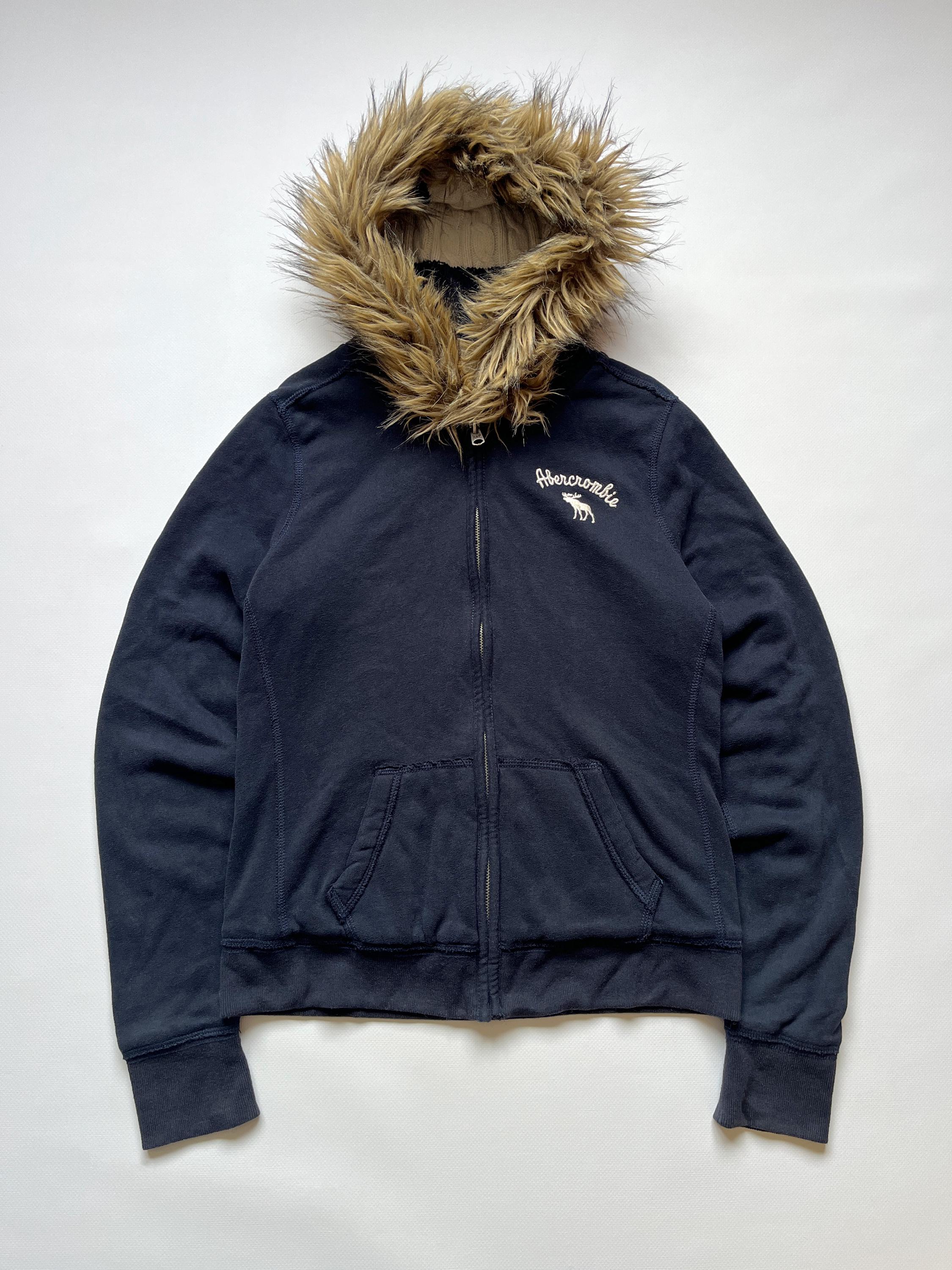 Vintage Y2K Abercrombie and Fitch Faux Fur Zip up Hoodie Deep Blue