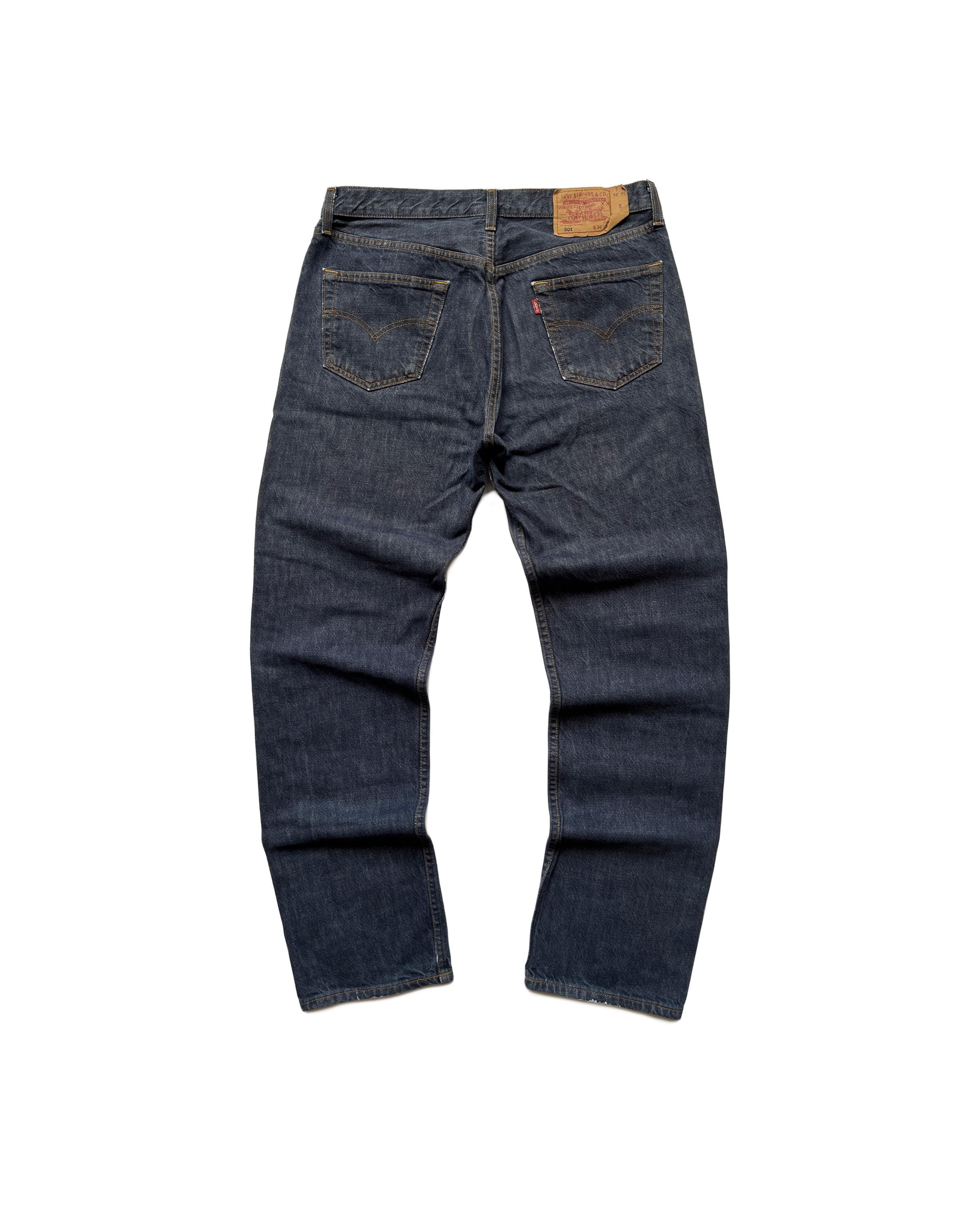 Vintage Levis 501 Dark Wash Regular Fit Straight Leg Deep Blue Denim Jeans Size 36x34