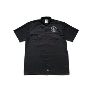 Camisa de trabajo Dickies vintage de manga corta, holgada, con botones, color negro, talla L