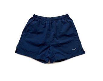 Vintage Nike Small Swoosh Nylon Swim Shorts Deep Blue Size M