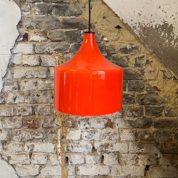 Suspension vintage en verre opalin orange, 1970s - Lampe orange