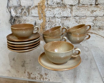 Thee- of koffieservies voor 6 personen in steengoed, vintage, circa 1970-80, Frankrijk