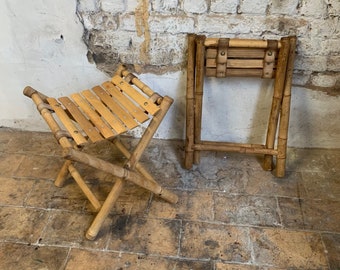 Paire de tabouret de pêcheur vintage en Bambou, 1970s