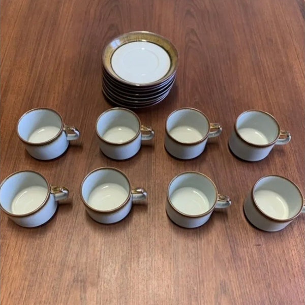 Lot 8 DÉSIRÉE Cups and Saucers, vintage, Denmark - Authentic Danish Tableware - tea set - coffee set - enameled ceramic