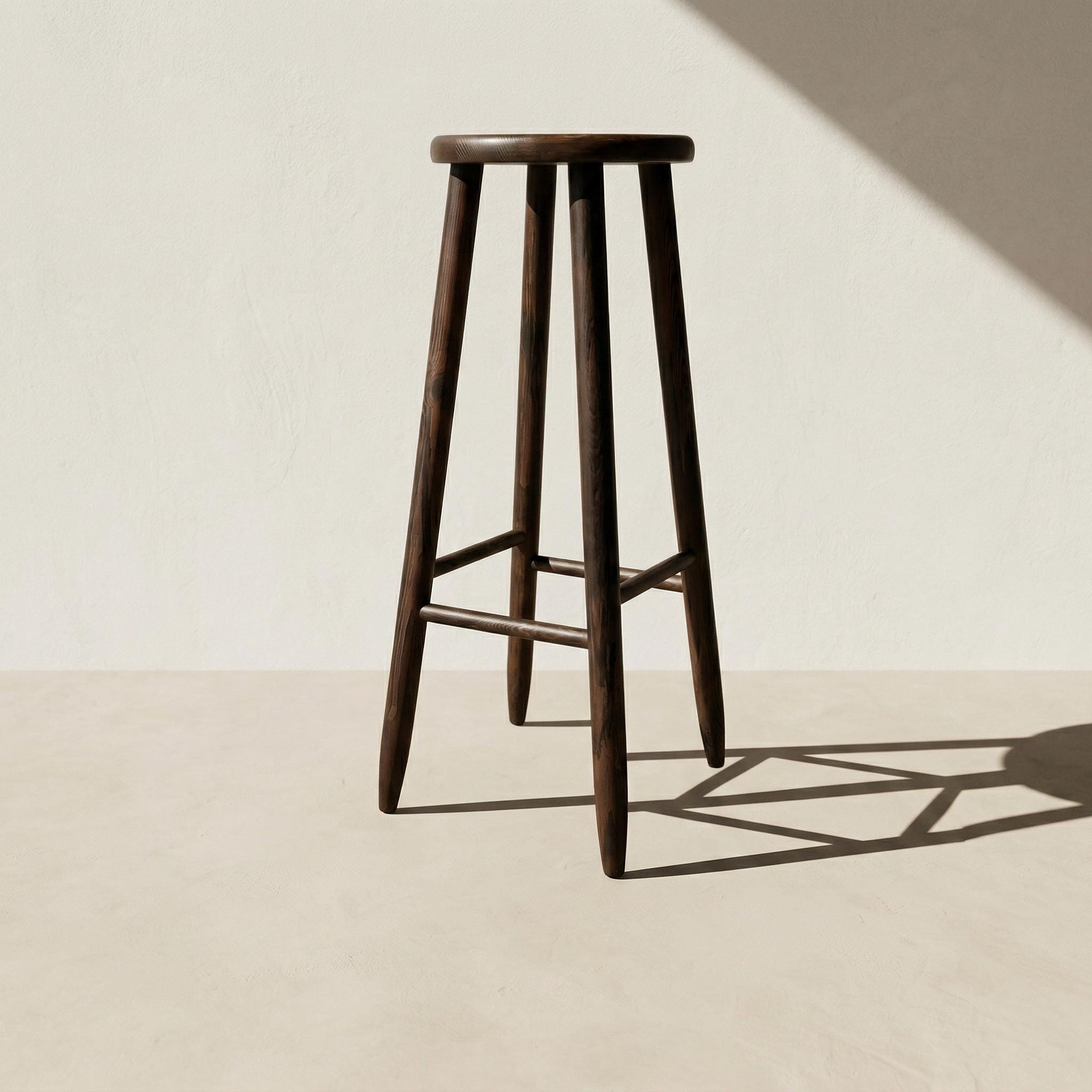 Tabouret Bar Brutaliste Chêne Teinté Vintage 28 cm Assise 75 Hauteur, Style Industriel, Décoration Loft, Minimaliste, Wabi Sabi