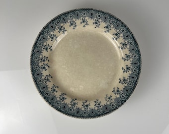Antiguo frutero azul Terre de Fer del siglo XIX, Jules Etienne Paris, decoración floral de loza francesa vintage, plato bajo antiguo del siglo XIX, idea de regalo