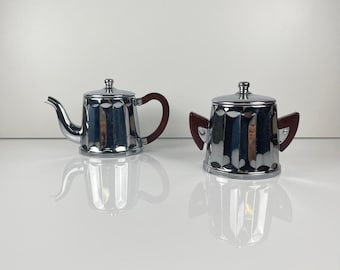 Vintage Art Deco coffee set 1930s/40s, metal coffee pot & sugar bowl, retro kitchen decor, collectible antique coffee service, chrome gift idea