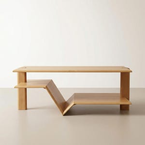 Table basse Zig-Zag vintage années 1980, design italien rare en placage hêtre clair avec double plateau et porte-revues intégré, design