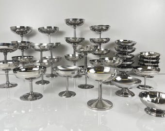 Coppette per gelato in acciaio inossidabile vintage anni '70, set da 6-12, base bassa o alta, stoviglie retrò per dessert, bistrot, matrimoni, brunch, compleanni e regali