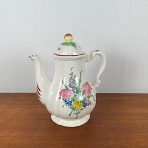 KGLunéville Réverbère coffee pot/teapot, vintage earthenware France floral decor – retro tableware, antique teapot gift collection