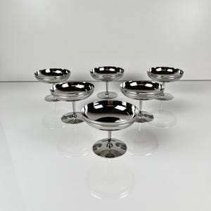 Set of 6 vintage 1970s stainless steel ice cream cups, retro dessert, silver metal tableware, chic bistro style, birthday ice cream service, wedding