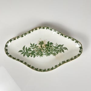 Rare antique St Amand ironstone ravier, Denise green model, early 20th century, vintage serving dish 25x15 cm, French collector&#39;s tableware