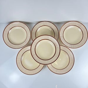 Set of 4 or 6 vintage Longchamp Colmar hand-painted earthenware soup plates, France 1950-70, retro tableware, country kitchen decoration