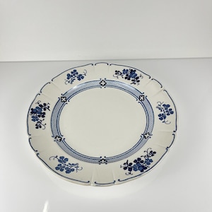 Plat Terre de Fer KG Lunéville Jane bleu 31 cm, faïence ancienne française, plat rond vintage 1890-1915, cottage core