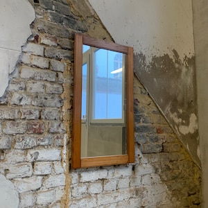 Rectangular wooden mirror, solid pine, brutalist style, circa 1980-90s - Vintage mirror - retro mirror - Mid century modern decoration
