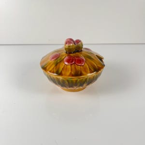 Sucrier barbotine Sarreguemines Cerise vintage en faïence, pot à sucre français années 1970, décoration cuisine rétro fruitière, campagne