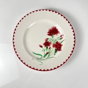 Antique Sarreguemines round dish “Oeillet” iron earth vintage blue floral decoration 27 cm – 20th century French tableware, collection, gift idea