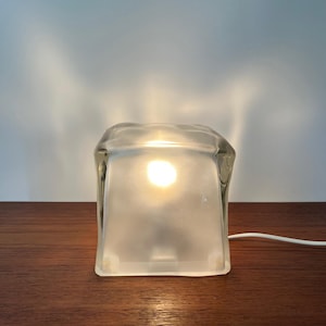 Vintage IKEA 1990s ice cube lamp – frosted glass cube 15 cm – retro Scandinavian design mood lamp for living room or bedside decor, gift idea