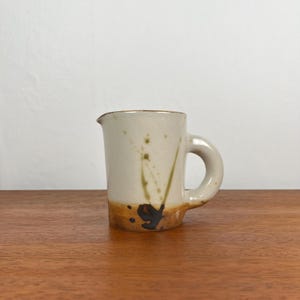 Vintage La Colombe glazed stoneware milk jug from the 60s, handmade brutalist brown beige green jug, rustic ceramic kitchen decor