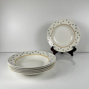 Set of 6 Gien Constellation Primefleur soup plates, 1950s, vintage earthenware with green stars, French Mid-Century tableware, MCM