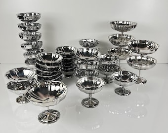Vintage stainless steel ice cream cups 1970, Set of 6-12 or more, Low or high base - Retro tableware dessert bistro wedding brunch birthday
