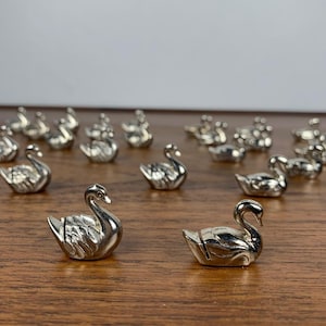 Juego de tarjetas de lugar con forma de cisne vintage - Portanombres de metal antiguo retro - Portatarjetas de animal - Regalo vintage - Boda clásica y elegante
