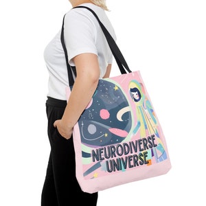 神経多様性宇宙トートバッグ - ADHD 自閉症 自閉症ギフト - 認識と受容 - 黒髪 宇宙 ガーリー