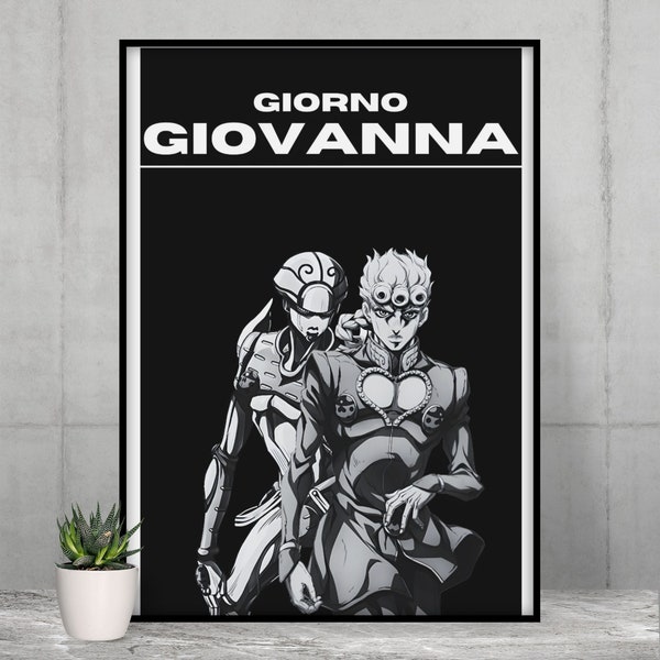 Stunning Giorno Giovanna Poster - Black and White Anime Wall Art, Perfect for Manga and JoJo's Bizarre Adventure Fans, Unique Home Decor