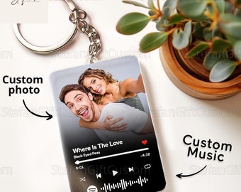 Llavero de canción musical personalizado, llavero de foto personalizado, llavero de foto de pareja, regalos de aniversario, llavero de música personalizado, regalo para amante