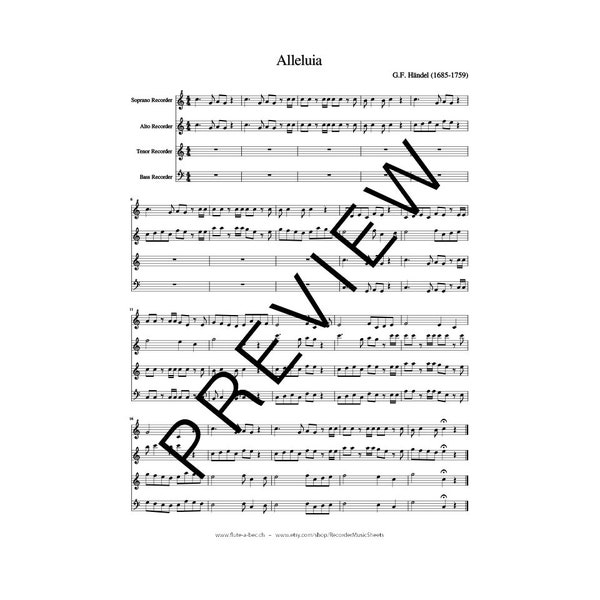 Alleluia - Haendel - Music sheet for recorder
