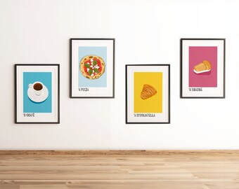 Sweets and Flavors of Naples - Set of 4 neapolitan culinary icons (coffee, pizza, sfogliatella, babà)