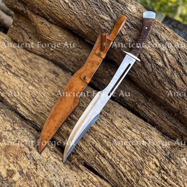 Handgefertigte 27 zoll Kurz Schwert Klinge aus Karbonstahl | Römisches Gladiator Schwert Mittelalter Stil Schwert Replik | Lederscheide Sammler Geschenk