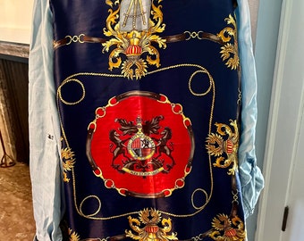Vintage Jeansjacke mit Designer Seide Regal Schal Details