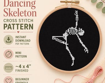 Dancing Skeleton Cross Stitch Pattern PDF - Instant Download