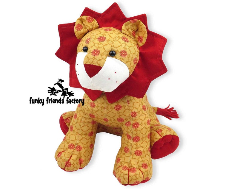 Larry Lion Toy Sewing Pattern PDF, stuffed lion pattern, stuffed animal pattern, memory toy, memory toys made with loved ones clothing, image 1