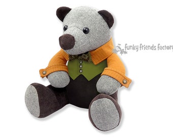 Best Dressed Bear pattern, Buttons the Best Dressed Bear, Pattern PDF sewing pattern, Sew a dressed teddy bear, unique memory toy pattern