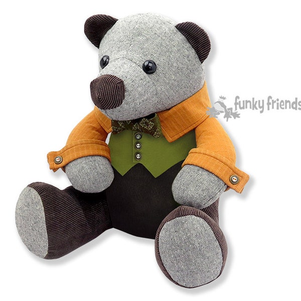 Best Dressed Bear pattern, Buttons the Best Dressed Bear, Pattern PDF sewing pattern, Sew a dressed teddy bear, unique memory toy pattern