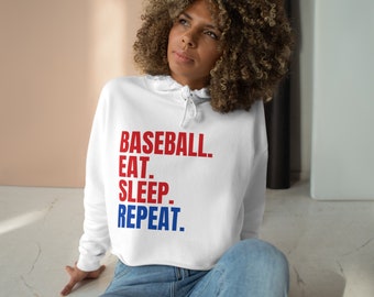 Baseball, manger, dormir, répéter | Sweat à capuche court