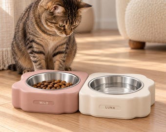 Ciotola per animali domestici personalizzata a forma di nuvola, con inserto in acciaio inossidabile, disponibile in versione singola o doppia.