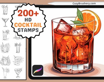 Procreate Brushes: Cocktail Creations Pack, 200+ Drink Stamps for Vibrant Artworks, Procreate Stamps