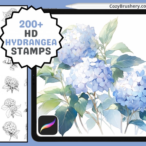 200+ Procreate Hydrangea Flower Stamps, Floral Brushes for Digital Art, Blooming Creativity, Instant Download