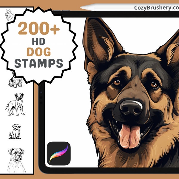 Procreate Stamps: Canine Collection, 200+ Dog Stamps with Various Breeds for Animal Illustrations, Procreate Stamps