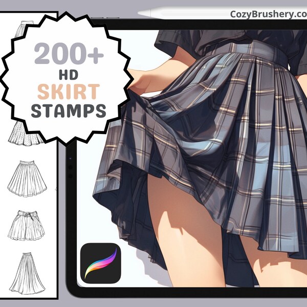 Procreate Stamps: Skirt Spectacle Pack, 200+ Skirt Stamps for Fashion Design, Procreate Brushes