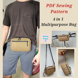 Sac polyvalent 4 en 1 PDF Patron de couture Pochette Sac banane Sac à bandoulière Sac de vélo Fichier numérique Téléchargement instantané Sac à bandoulière pour homme et femme