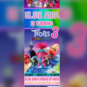 Trolls birthday party invitation