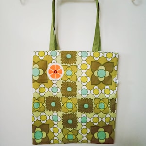 Handmade recycled vintage green cotton market bag tote