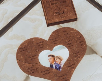 Cadeau 1er 2e anniversaire pour elle et lui Raisons pour lesquelles j'aime puzzle Cadeau photo personnalisé Cadeau d'anniversaire pour petit ami Cadeau pour mari et femme Rendez-vous amoureux