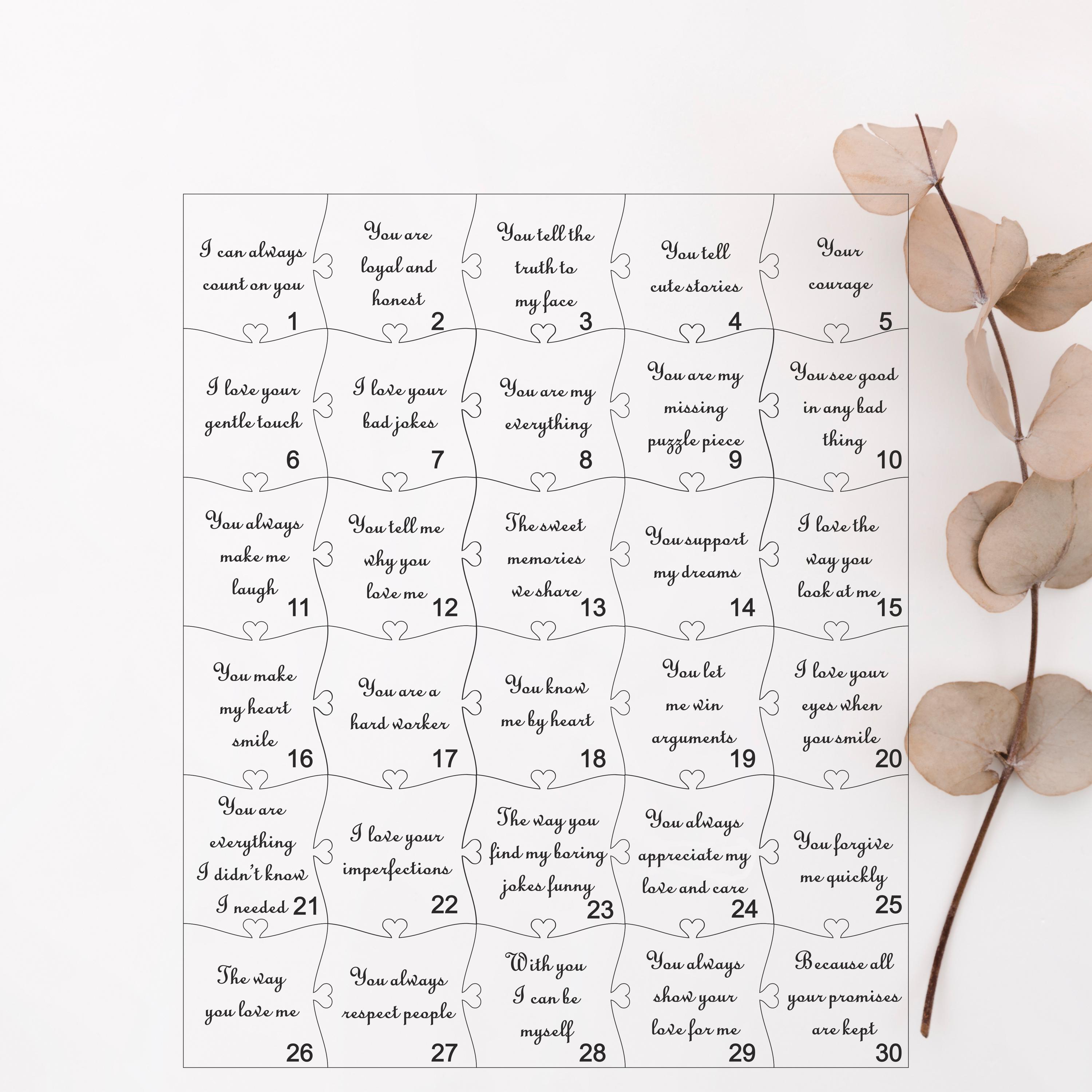 12 Reasons Why I Love You Unique Wooden Puzzle Wedding Gift